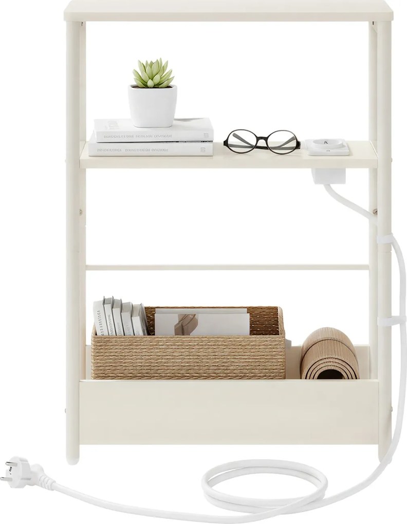 Mesa de apoio ou mesa cabeçeira estreita com 3 prateleiras com porta-revistas 18 x 45 x 58 cm branco creme
