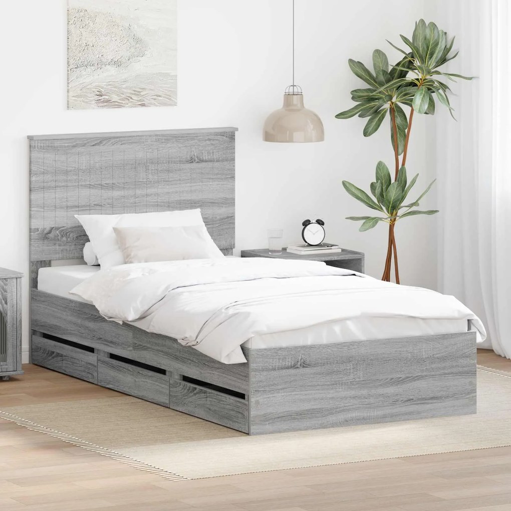 vidaXL Estrutura da Cama com gaveta Cinza Sonoma 100 x 200 cm