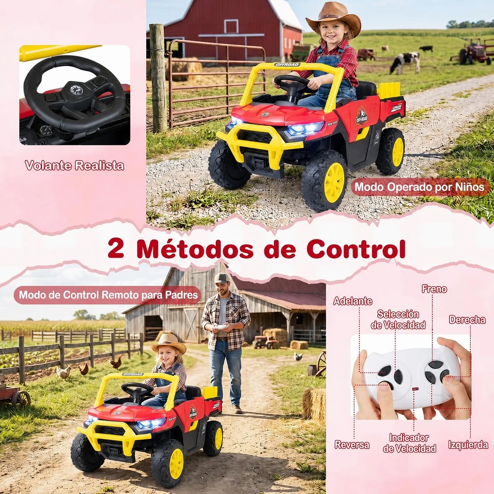 Carrinho Elétrico Infantil 12V para crianaças 2 a 5 anos, 99 x 54 x 52 cm, Motor Duplo, Vermelho