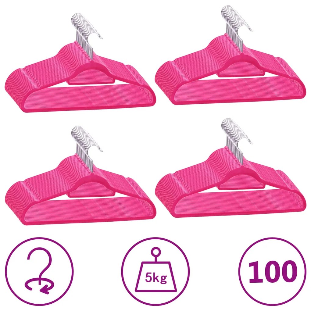 289925 vidaXL 100 pcs conjunto de cabides antiderrapantes veludo rosa