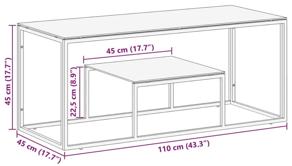 Mesa de centro aço inoxidável e vidro temperado prateado