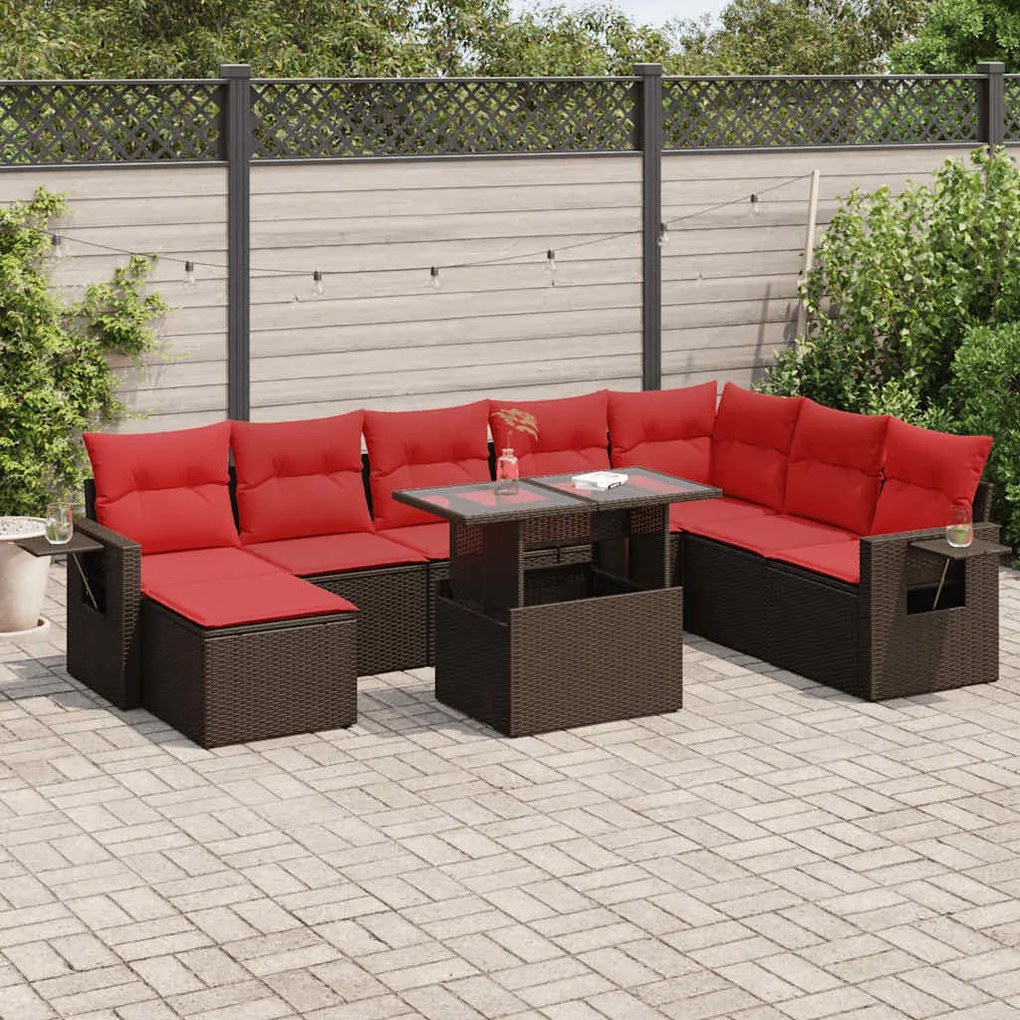 9 pcs conjunto sofás p/ jardim almofadões vime PE/acácia preto