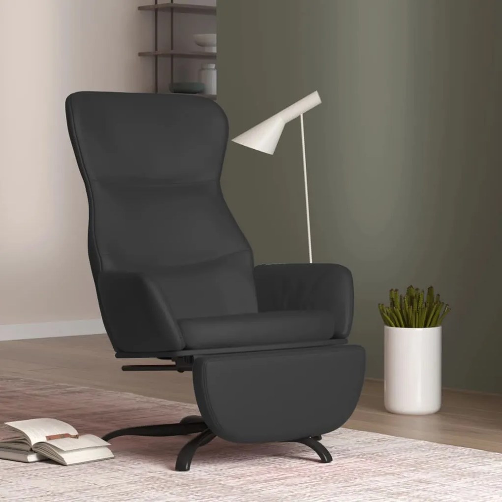 vidaXL Cadeira de descanso com apoio de pés couro artificial preto