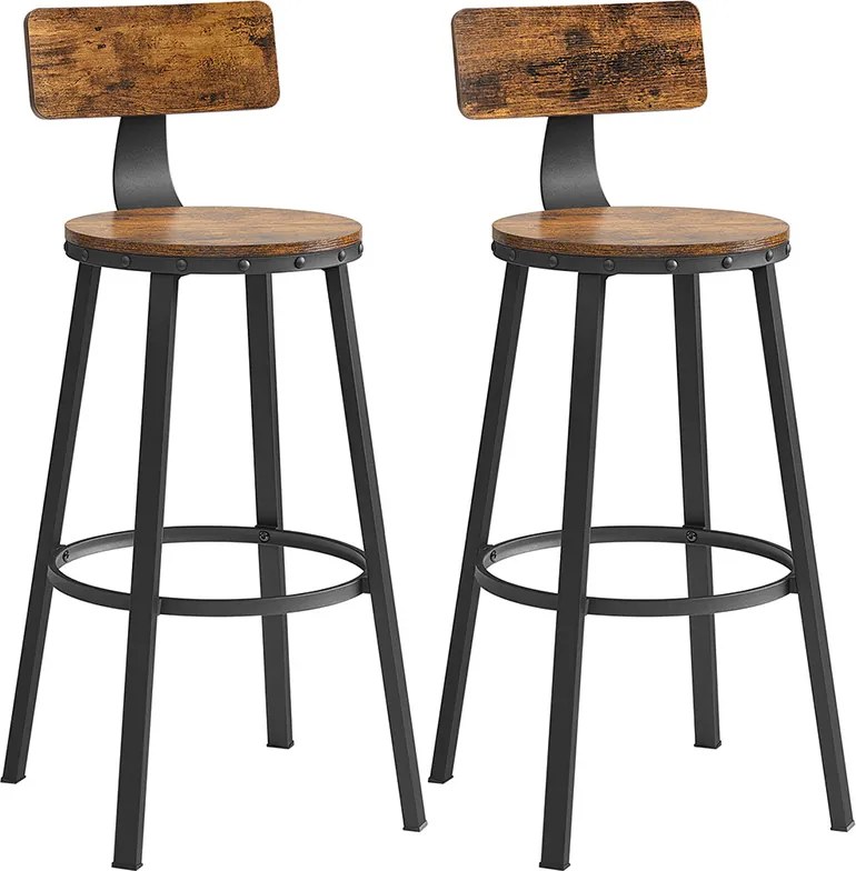 Conjunto de 2 bancos de bar 54 x 99 cm com design industrial castanho vintage-preto