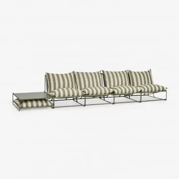 Conjunto De Jardim Com Sofá Modular De 4 Peças E Mesa Auxiliar Conversível Amaro Tapioca Beige - Verde Azeitona Profundo - Sklum