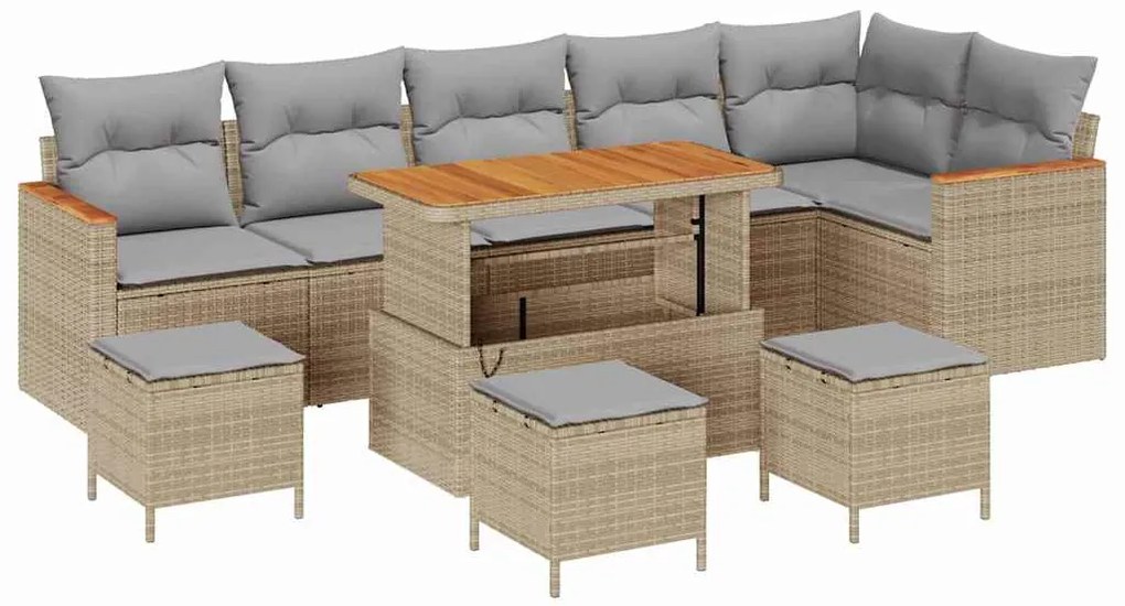 Conjunto de Sofá de Jardim de 10 Peças com Almofadas Bege Polirattan A