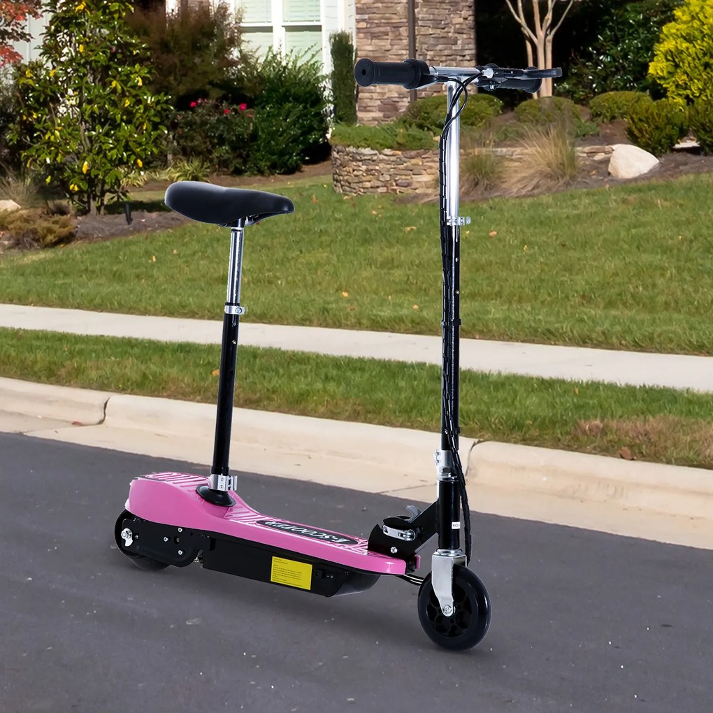 Trotinete Elétrica Infantil Dobrável com Guiador e Assento Ajustável - Cor-de-Rosa- 76 x 13 x 96 cm