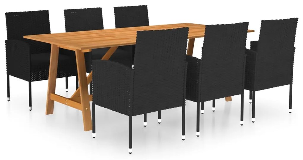 vidaXL 7 pcs conjunto de jantar para jardim preto