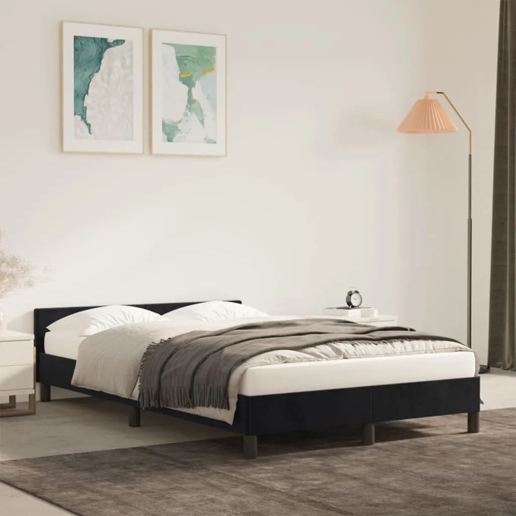 Estrutura de cama sem colchão 120x190 cm Veludo preto