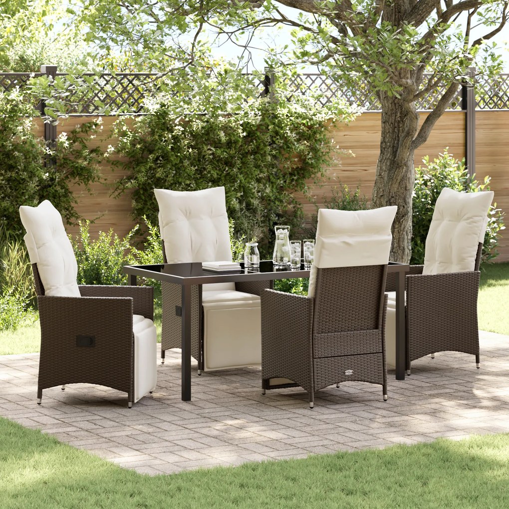 vidaXL Conjunto de Jantar de Jardim de 5 Peças com Almofadas Castanho Polir Rattan