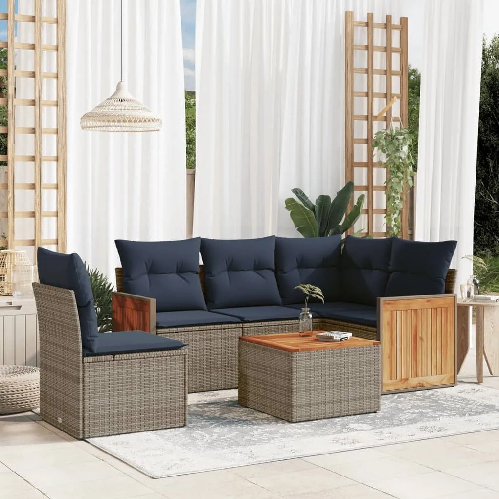 vidaXL 6 pcs conjunto sofás p/ jardim c/ almofadões vime PE cinzento