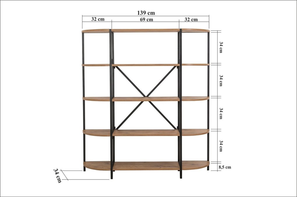 Estante Signa – Atlantic Pine Black – 139x155x34 cm