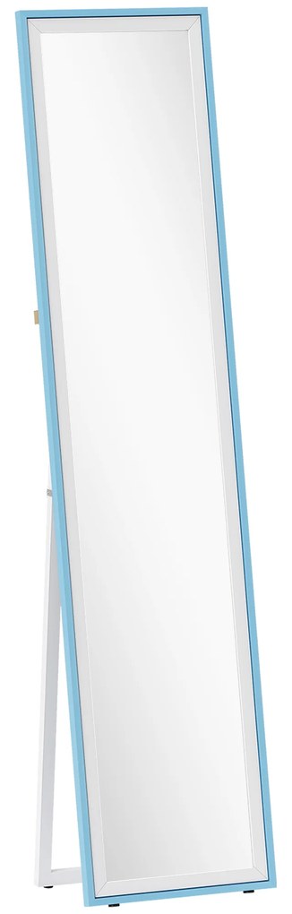Espelho de Pé 157x37 cm com Moldura em MDF Espelho de Parede Retangular com 2 Formas de Utilização Branco e Azul