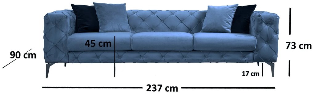 Sofá de 3 Lugares Como – Azul – 237 cm x 73 cm x 90 cm