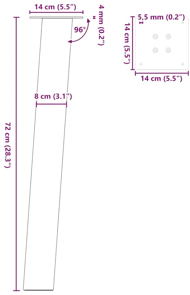 Pés de mesa de console 4 peças aço natural 72 cm aço