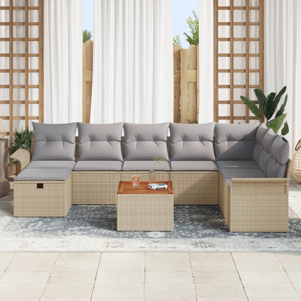 Conjunto de Sofá de Jardim de 9 Peças com Almofadas Beijes Rattan Sint