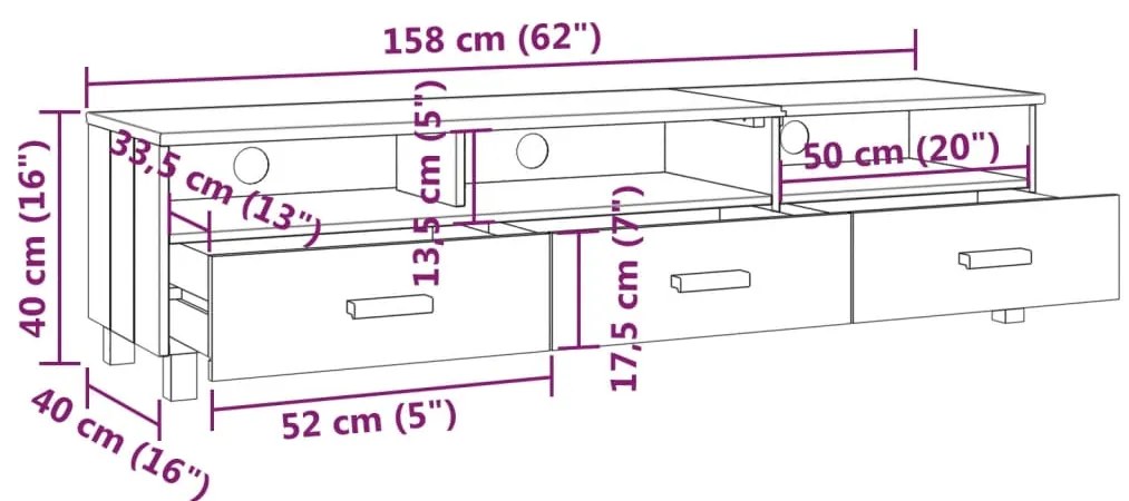 Móvel de TV HAMAR 158x40x40 cm pinho maciço cinza-escuro