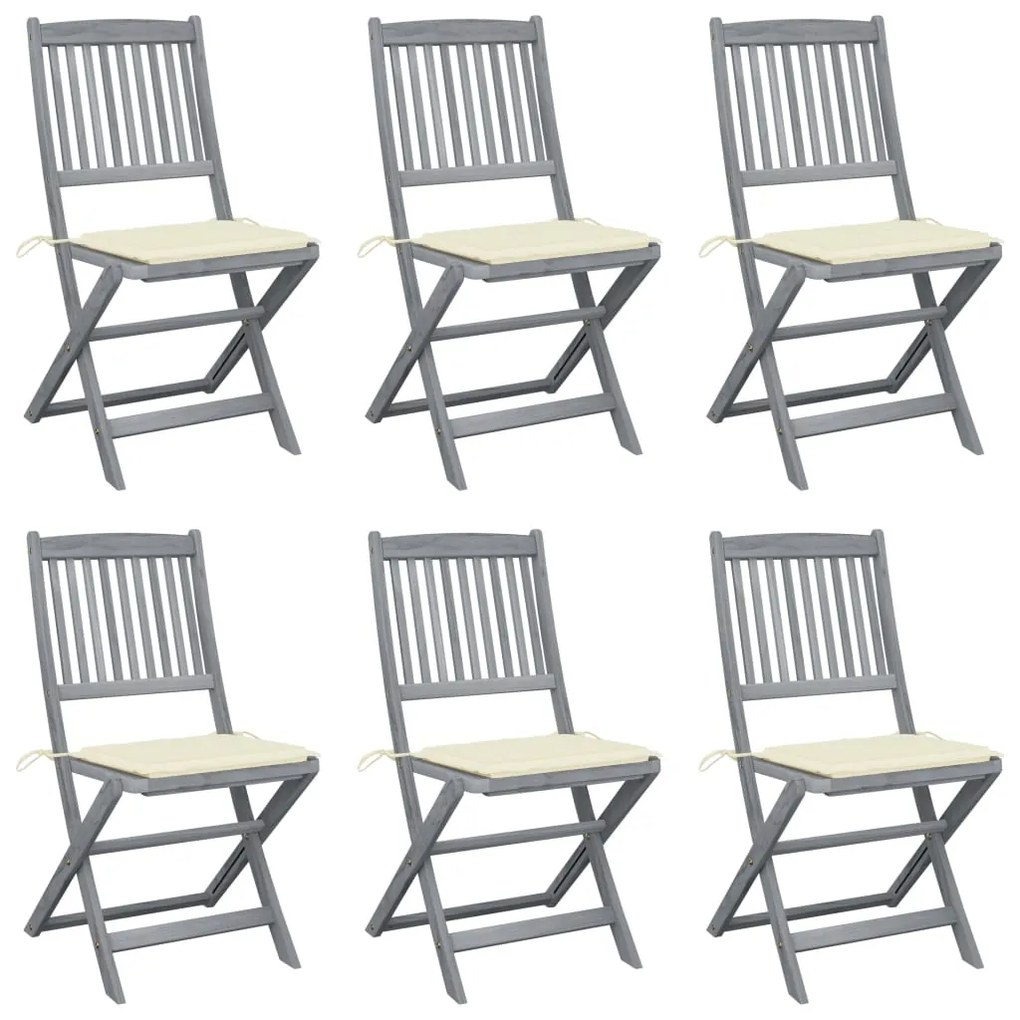 vidaXL Cadeiras exterior dobráveis c/ almofadões 6 pcs acácia maciça