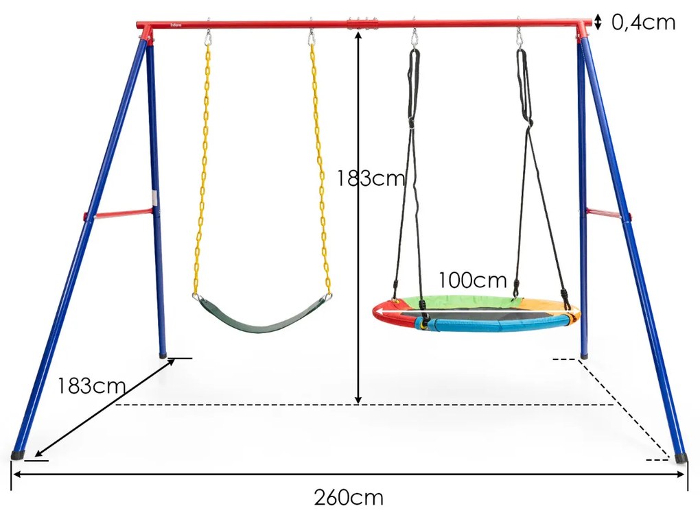 Estrutura de baloiço até 250 kg Suporte para 2 baloiços (não incluidos) em aço Moldado com pés antiderrapantes  260 x 183 x 183 cm Vermelho