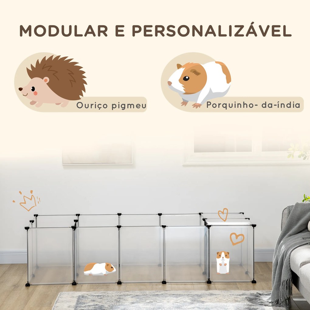 Cerca para Animais de Estimação DIY com 20 Painéis Parque para Pequenos Animais Modular 175x70x45 cm Translúcido