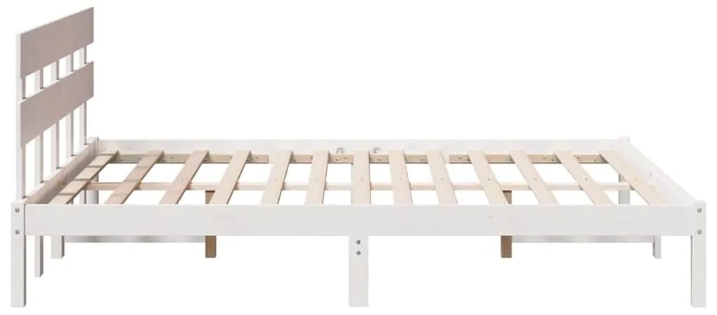 Estrado de Cama com Cabeceira Branca 140x200 cm Madeira Maciça de Pinh