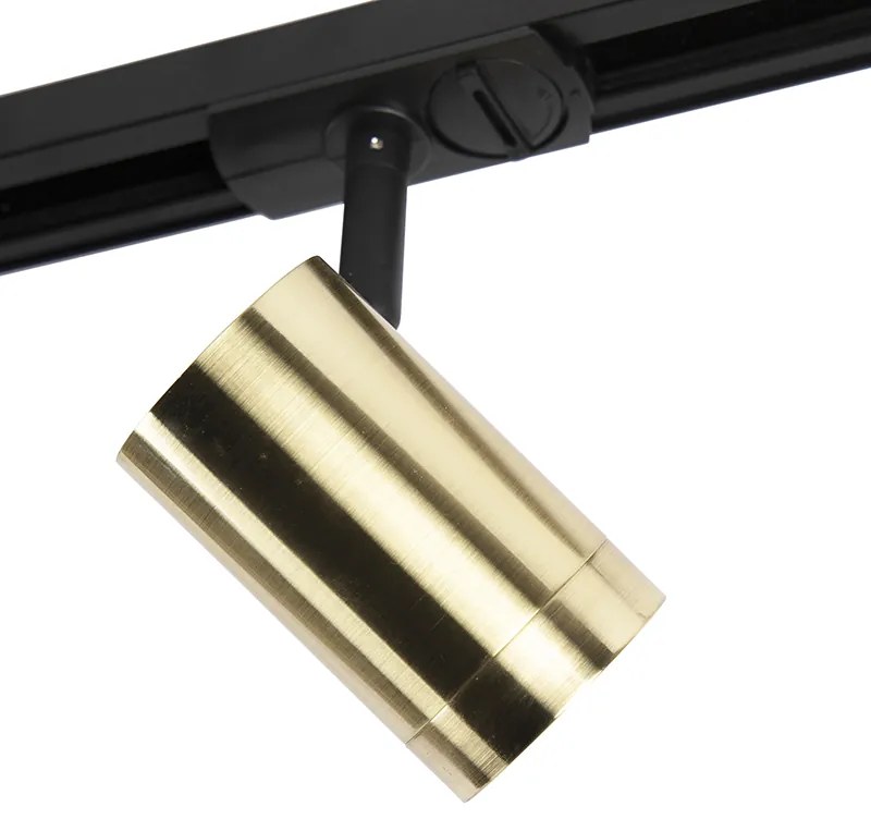 Sistema de trilhos com 3 focos monofásicos preto com dourado - Jeana Moderno