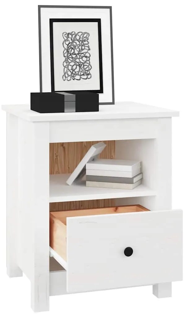 Mesa de cabeceira 40x35x49 cm madeira de pinho maciça branco