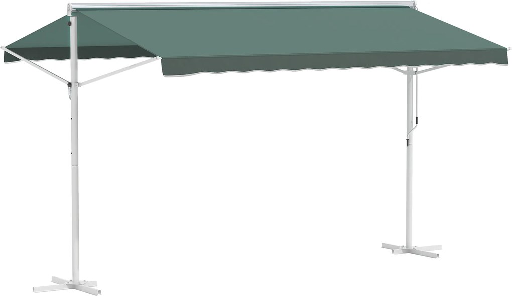 Outsunny Toldo de Dupla Inclinação 4 x 3 m Manual Retrátil Inclinação Ajustável Metal Poliéster Impermeabilizado Verde Escuro | Aosom Portugal