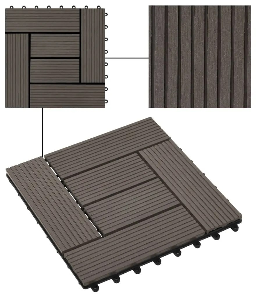 Ladrilhos de pavimento 22 pcs WPC 2m² 30x30 cm castanho-escuro