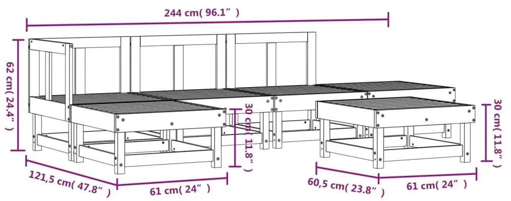 6 pcs conjunto lounge de jardim pinho maciço