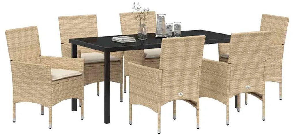 Conjunto de Jantar de Jardim 7 Peças com Almofadas Bege em Rattan Sint