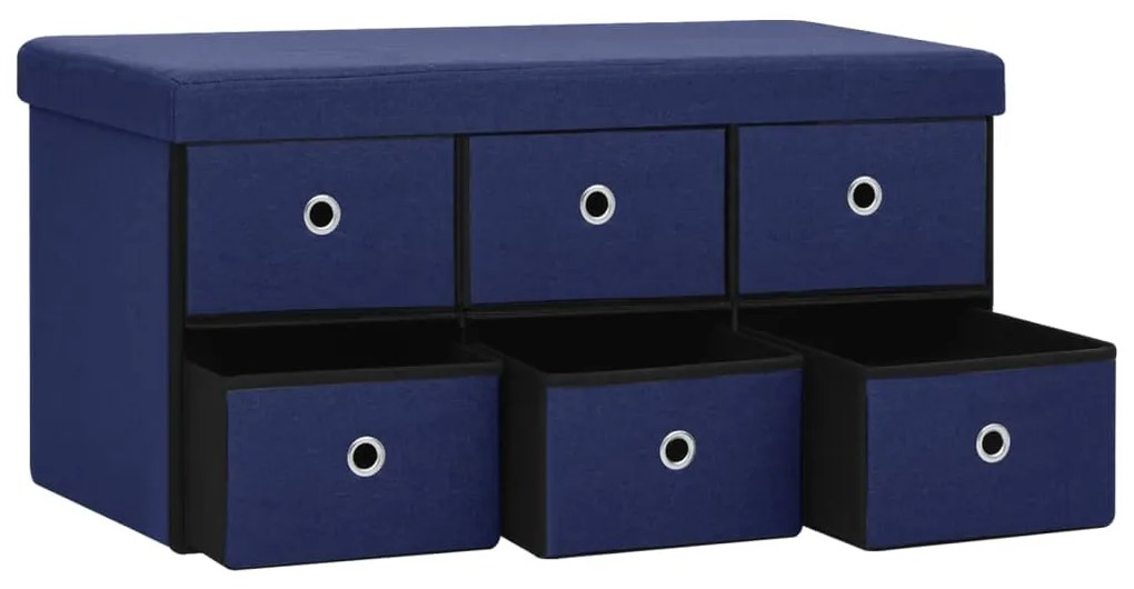 Banco de arrumação dobrável 76x38x38 cm linho falso azul