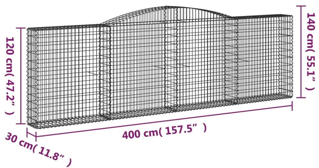 Cestos gabião arqueados 8pcs 400x30x120/140cm ferro galvanizado