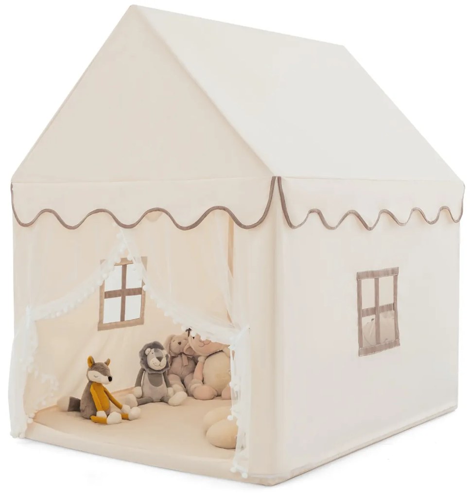 Casinha com tenda Tapete de algodão com porta e janela Brinquedo castelo 120 x 105 x 140 cm Bege