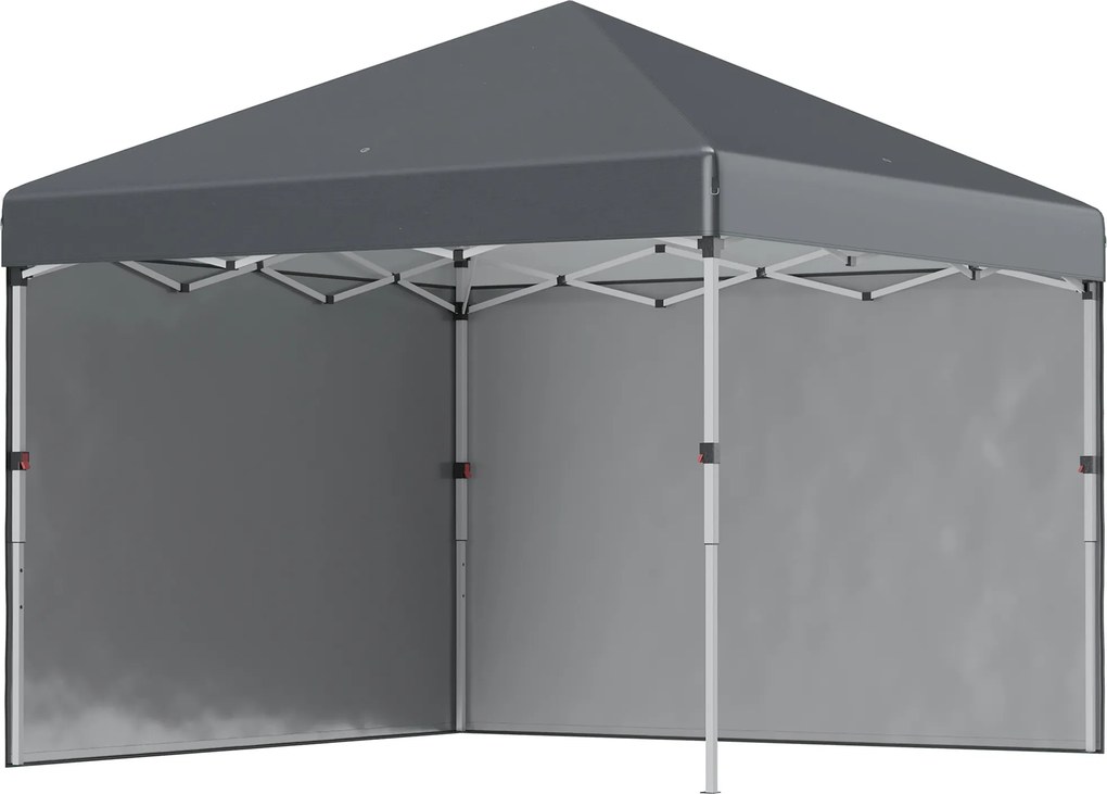 Outsunny Tenda Dobrável Pop-up 3x3 m Tenda de Jardim com 2 Paredes Laterais Anti-UV Altura Ajustável em 3 Níveis e Bolsa de Transporte Cinzento Escuro | AOSOM Portugal