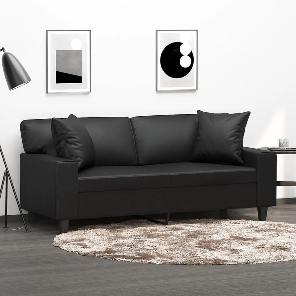 Sofá Emily - De 2 Lugares com 2 Almofadas Decorativas - Cor Preto - Em