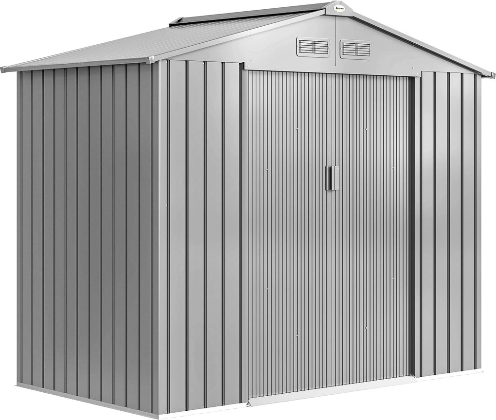 Outsunny Abrigo de Jardim 2,5 m² - Casa de Arrumos para Ferramentas com Kit de Fundação - Cabanão com Porta Trancável - Chapa de Aço Cinza | Aosom Portugal