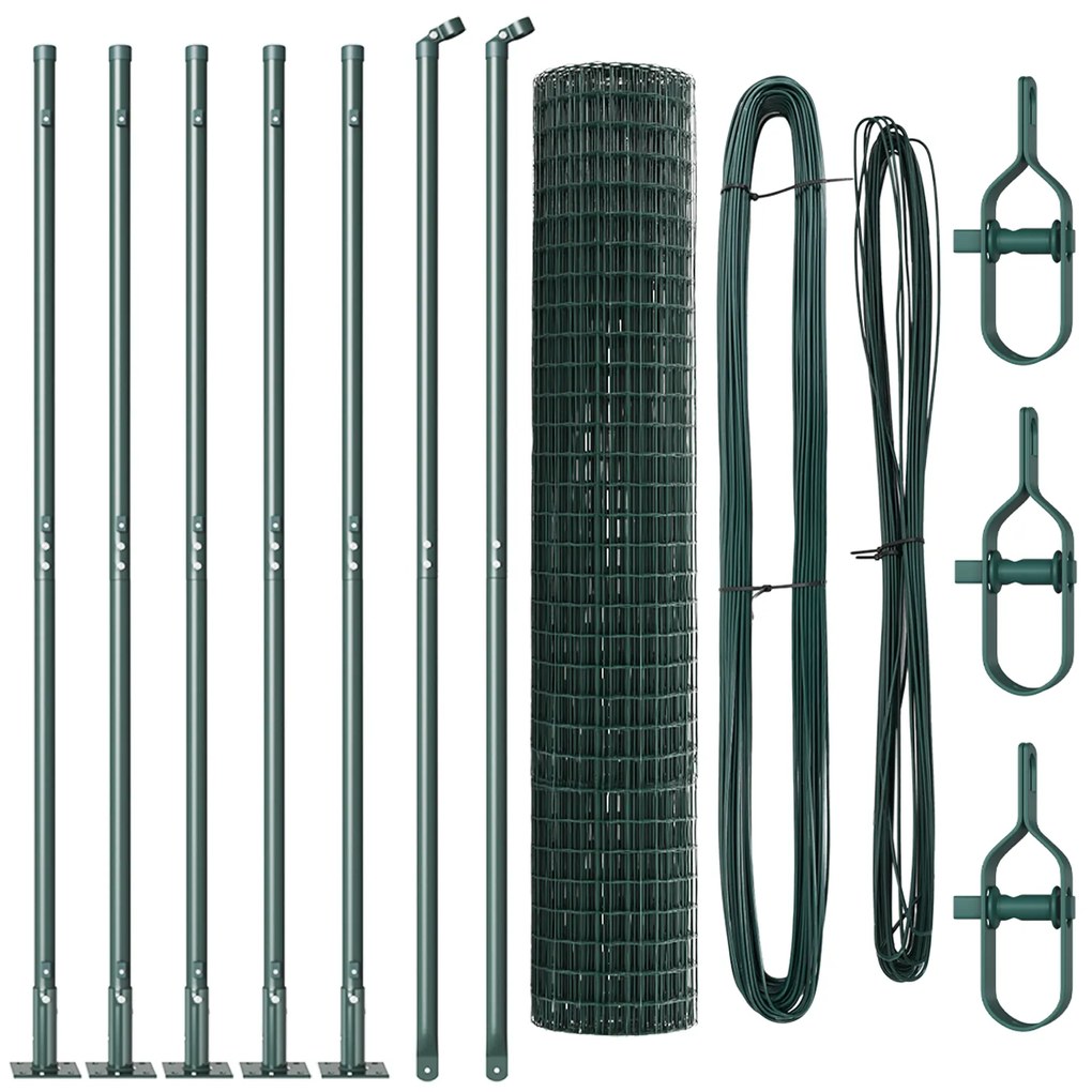 Cerca Euro com 7 Postes Flangeados 1.4x10 m Aço Galvanizado