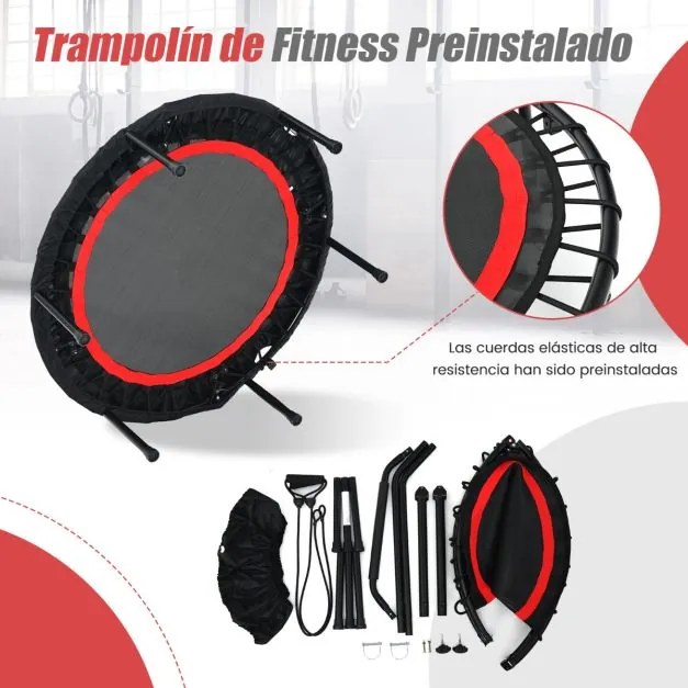 Trampolim dobrável com 2 faixas de resistência com punho ajustável para crianças e adultos 101 x 101 x 107,5 - 130,5 cm Vermelho