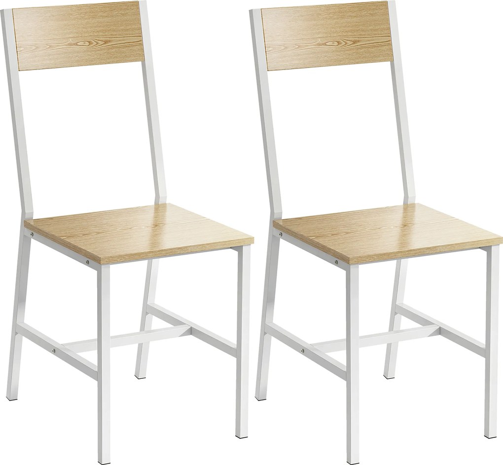 HOMCOM Conjunto de 2 Cadeiras de Jantar Cadeiras de Cozinha Modernas com Encosto Estrutura Metálica 36x47x88,3 cm Madeira e Branco | Aosom Portugal