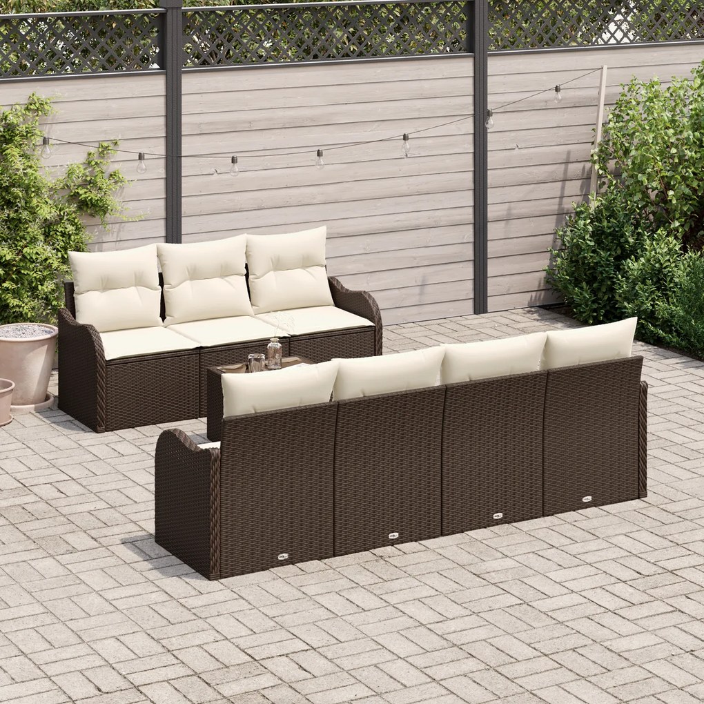 Conjunto de Sofá de Jardim de 8 Peças com Almofadas de Vime Polido Cas