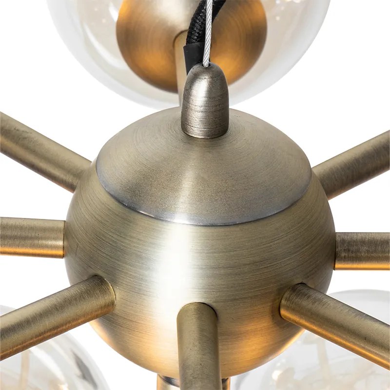 Candeeiro de suspensão em bronze com vidro âmbar 13 luzes - Bianca Art Deco
