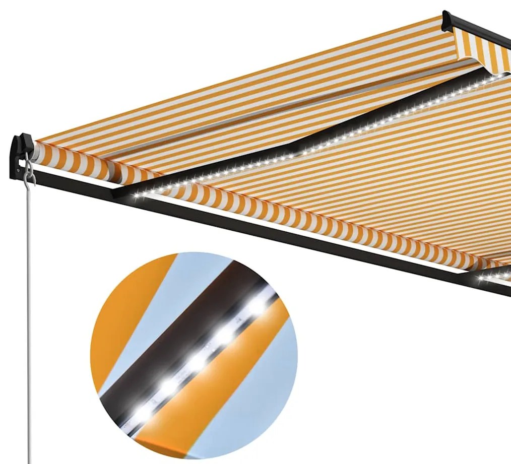 Toldo retrátil manual com LED 300x250 cm amarelo e branco