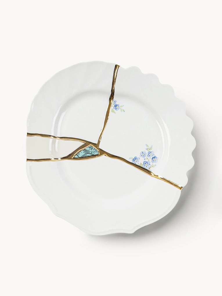 Prato de sobremesa em porcelana de designer Kintsugi