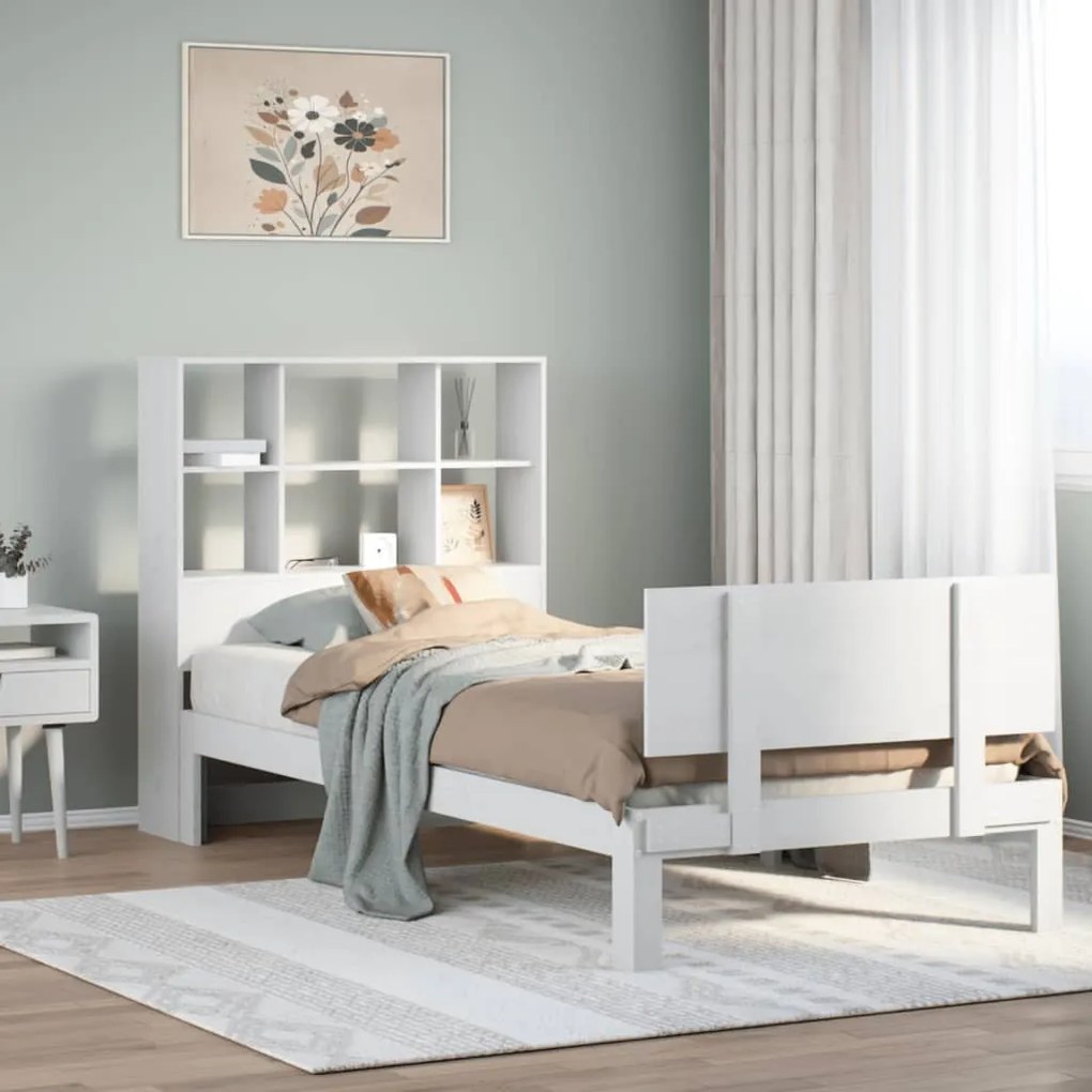 Cama com estante sem colchão 90x200 cm pinho maciço branco