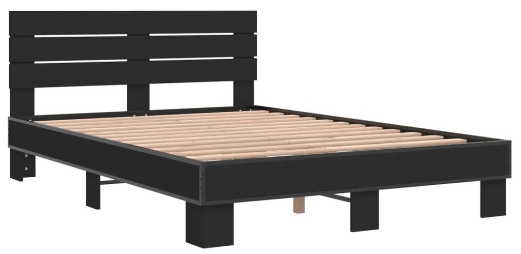 Estrutura de cama 140x190 cm derivados de madeira/metal preto