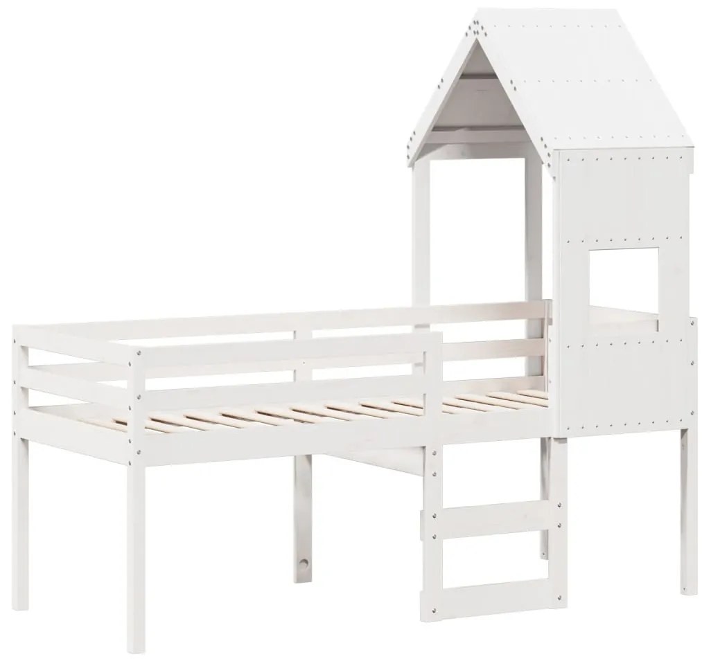 Cama alta com telhado 90x190 cm pinho maciço branco