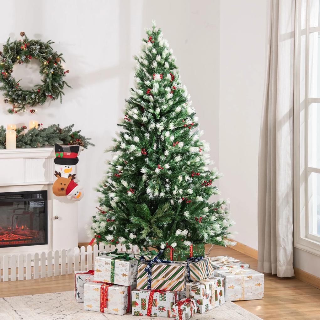 HOMCOM Árvore de Natal Artificial 180cm com 55 Frutinhas 836 Ramas PE Tridente PVC Base Dobrável e Suporte Metálico Decoração de Natal para Interiores Verde