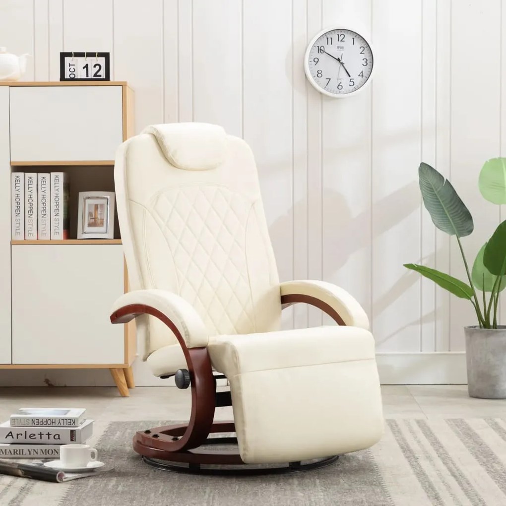 vidaXL Cadeira de TV reclinável em couro artificial branco creme