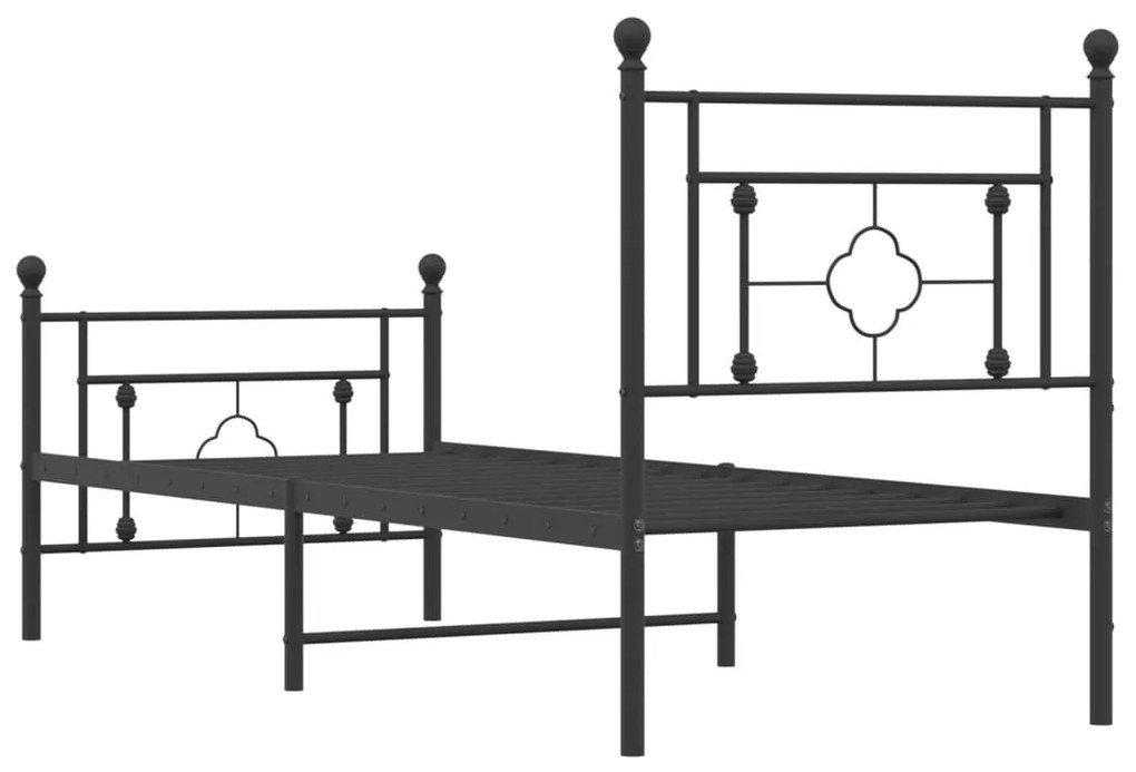 Estrutura de cama com cabeceira e pés 75x190 cm metal preto